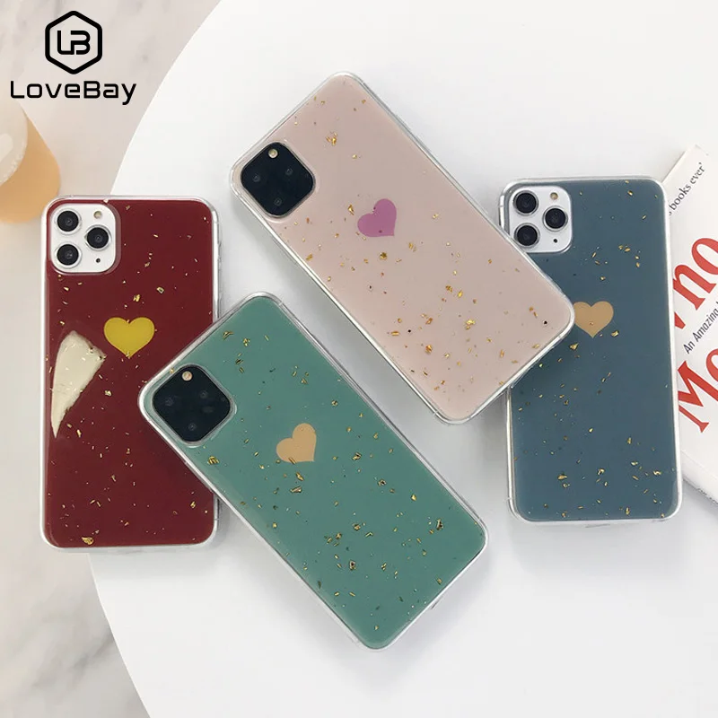 Lovebay Золотой фольга Любовь Сердце чехол для телефона iPhone 11 Pro X XR XS Max 6 6S 7 8 Plus
