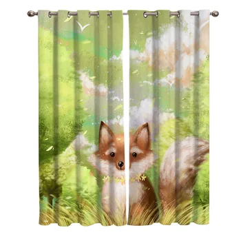 

Autumn Forest Fox Window Curtains Living Room Fabric Drapes Curtain Home Draperies Curtains for Kitchen
