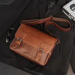 High Quality Crossbody Bags Men Satchels Vintage PU Leather Men's Messenger Shoulder Bag Laptop Bag Lightweight Work Briefcase