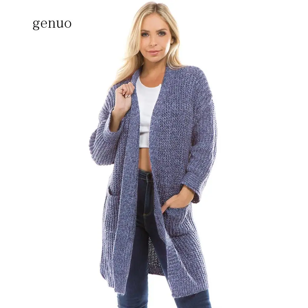 New Genuo Supply Of Goods Autumn And Winter New Style Long Knitted Cardigan Colorful Thread Weaving Pocket Slit Hemline New Genuo Supply Of Goods Autumn And Winter New Style Long Knitted Cardigan Colorful Thread Weaving Pocket Slit Hemline