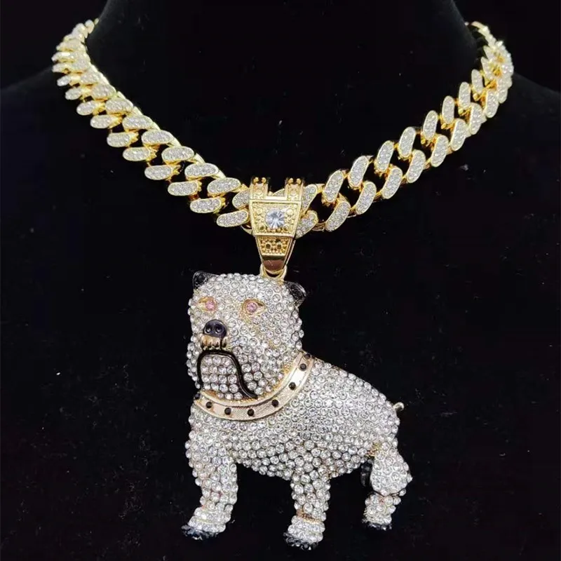 Men Women Hip hop Iced out Bling Lovely Dog Pendant Necklace