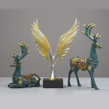 

WHOLESALE PROMOTION EUROPEAN RESIN COUPLE ELK FIGURINE ORNAMENT HOME DECORATION ACCESORIES LUXURY MINIATURE MODEL WEDDING DECOR