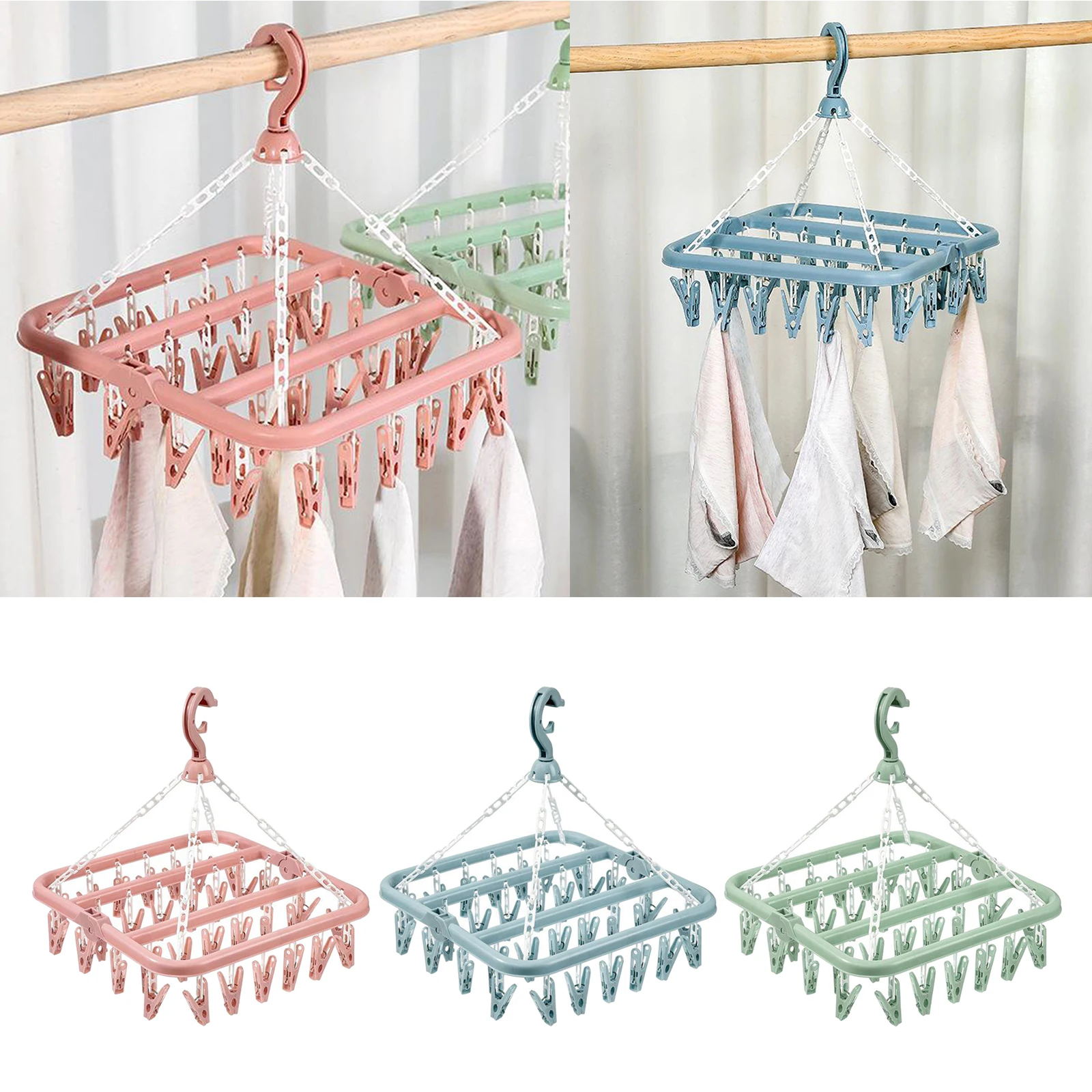 Folding Clothes Hanger Dryer Windproof Socks Underwear Drying Rack 32 Peg Multifunctional Dryer Airer