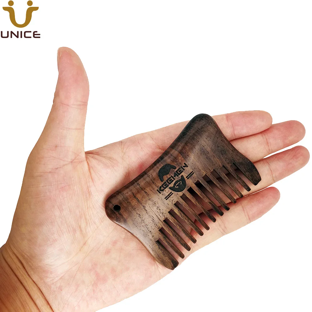 MOQ 50 PCS Premium Mini Wooden Combs Wide Tooth Customized LOGO Black Sandalwood Wood Hair Beard Tool for Men 8*5.3cm 5pcs hole saw tooth kit hss steel drill bit set cutter tool for metal wood alloy tools 16 30mm