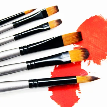 

6 PCS/Set Silver Nylon Aluminum Tube Oil Paint Brush DIY Painting Birch Rod Brush Art Supplies Oil Paint Brush