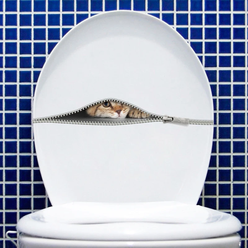 Wall-Sticker Decals Cabinet Bathroom On-The-Wall Home-Decoration Cute for Art Cat-In-The-Zipper