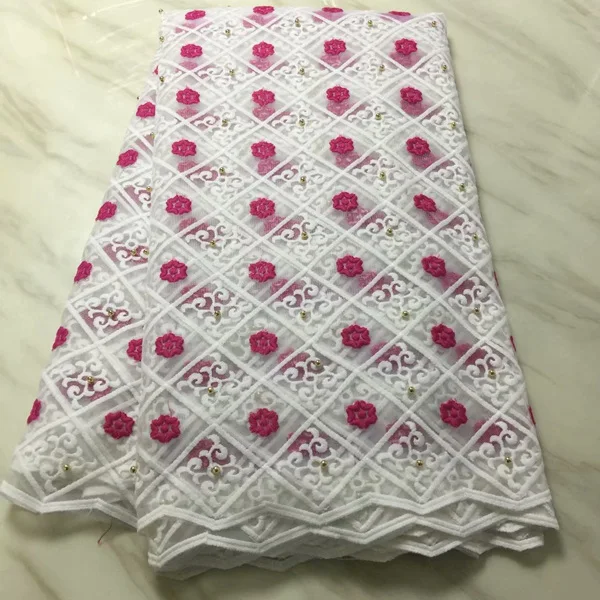 Африканская французская кружевная ткань с бисером,, высокое качество, белая вышивка, нигерийский тюль, сетка, кружевные ткани для вечерние - Цвет: rose red