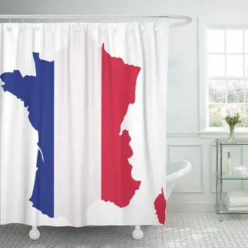 

French France Map Flag Silhouette Cartography Contour Country Geography Shower Curtain Waterproof Polyester Fabric 72 x 72 Inche