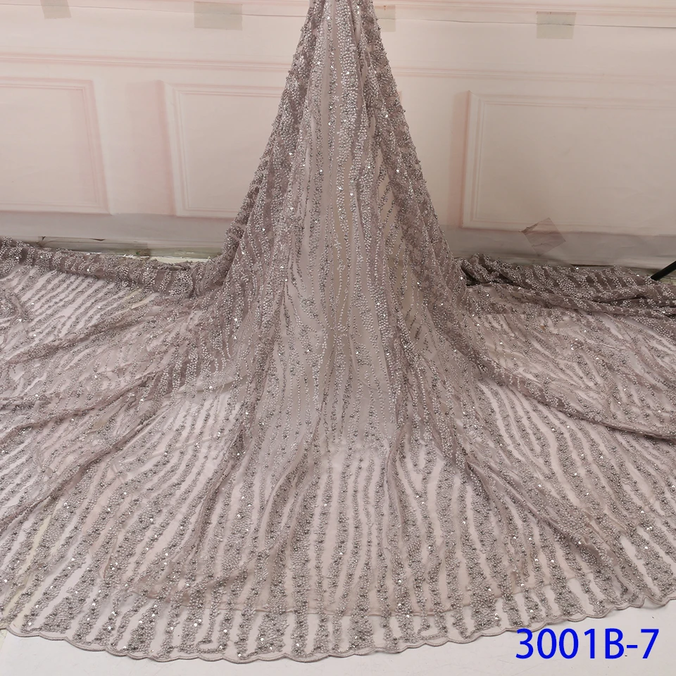 Новое поступление, красивый французский 3D вышитый бисером кружевной ткани Модный яркий Африканский нигерийский кружевной ткани для вечерние платья XY3001B-4