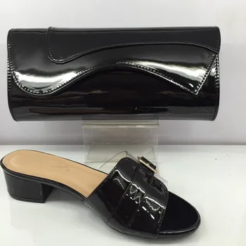 

Popular Black Lady Medium Heel Shoes And Bag African Women's Slipper Shoes With Handbag Set GY47 Heel Height 4CM