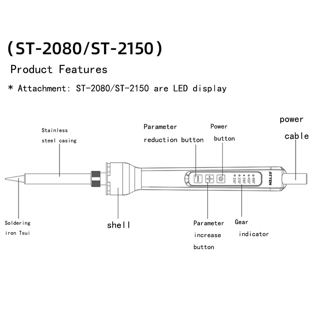 ATTEN ST 2080D Электрический паяльник 220 В светодиодный/ЖК дисплей с регулируемой