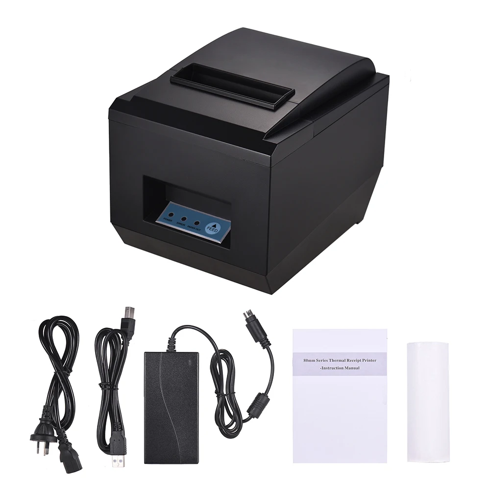

80mm BT Thermal Receipt Kitchen Printer Auto Cutter Compatible with ESC/POS Commands USB Port High Speed Clear Printing for iOS