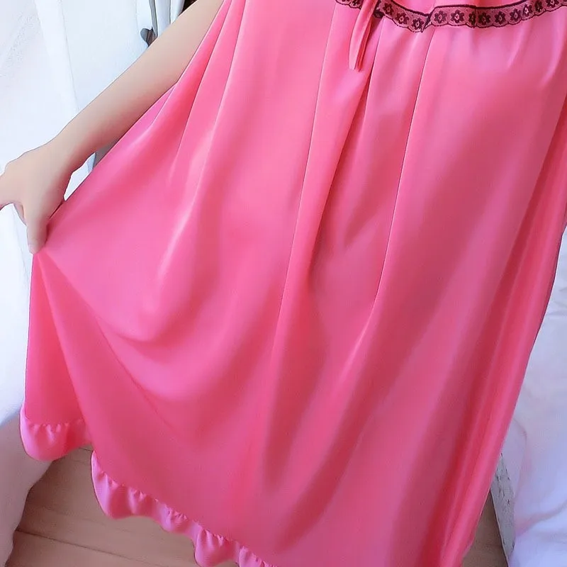 Ice Silk Night Dress Women Satin Sexy Sleepwear High Long Loose Silk Long Nightwear Lingerie Sexy Nightgown Summer Wedding Bride