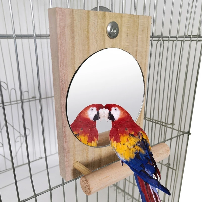 Parrot Perch Mirror Wooden Stand Birdcage Stands with Mirror for Macaws Canaries Cockatoos Parakeets Conures Finches