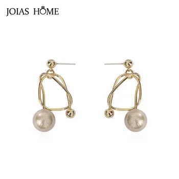 

JoiasHome Geometry Design Silver 925 Jewelry Big Pearl Earrings for Women Chic Ear drops Female Elegant Wedding Fine Jewelry