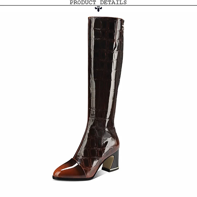 ZVQ/Новые модные пикантные зимние сапоги до колена женская обувь из лакированной кожи на высоком каблуке с круглым носком Прямая поставка; Размеры 33-43