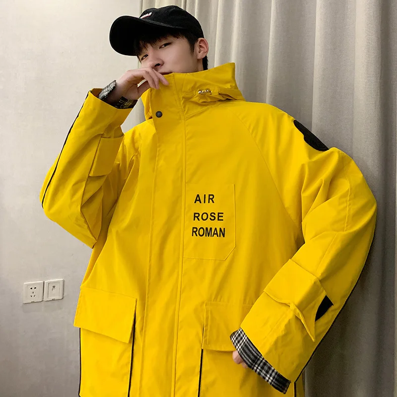 

2020 autumn jacket men's new youth handsome loose ins Japanese hoodie tooling casual Standard windbreaker large size Yellow