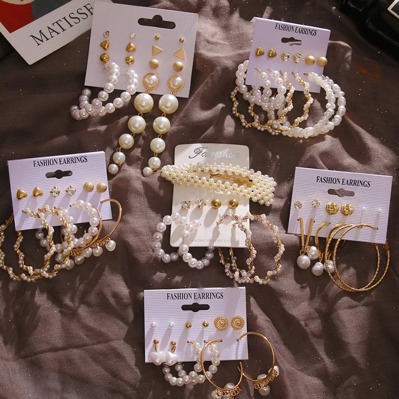 Богемный набор женских круглых серег FNIO акриловые Висячие серьги жемчужные