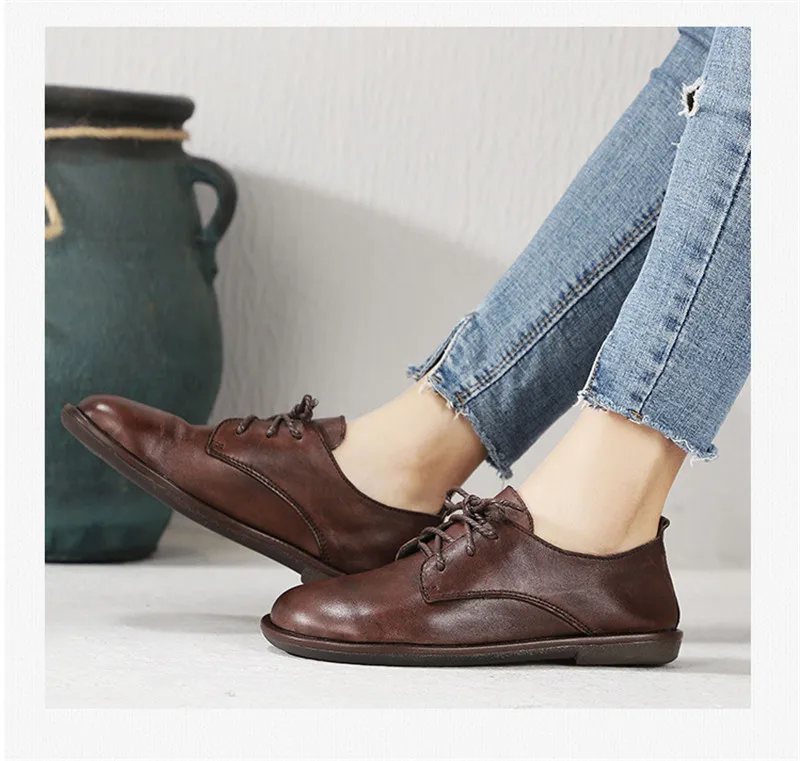 New British Women Flats Round Toe Genuine Leather Oxford Shoes For Woman Casual Loafer Lace Up Handmade Oxford Female Shoes Flat (13)