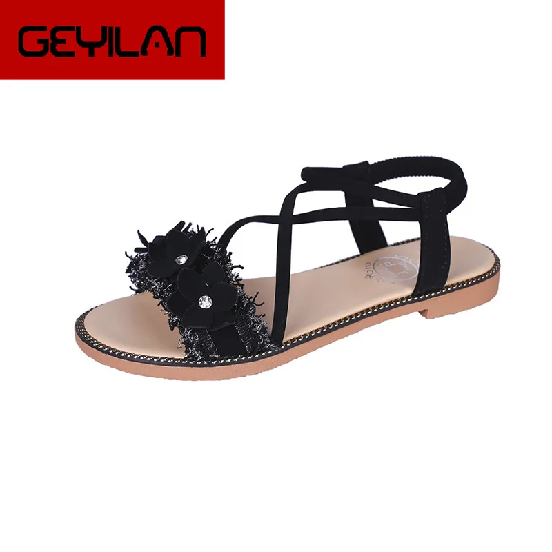 

Summer New Roman Sandals Elegent Flower Rhinestone Princess Shoes Fashion Brief Leisure Open Toe Big Girls 13 14 Roman Sandal