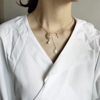 

Elegant Diamond Pendant Necklace 925 Sterling Silver Sun Goddess Pearl Cross Necklace 18k Gold Necklace For Women Fine Jewelry