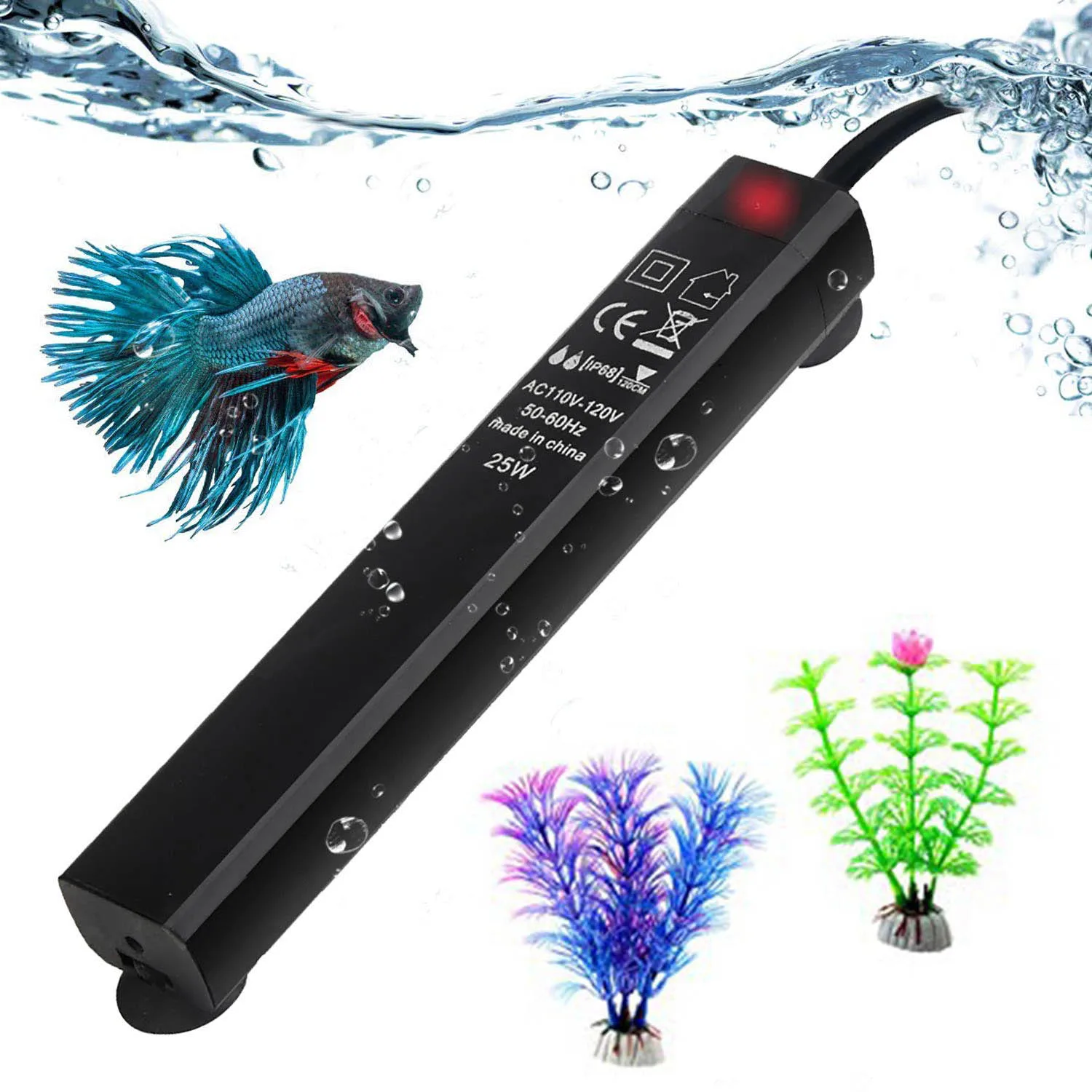 

25W Aquarium Heater for Betta Smart Thermostat Betta Fish Tank Heater Fit 3 To 5 Gallon Tank, with Thermometer Strips