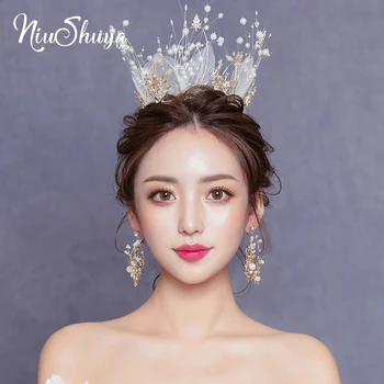 

NiuShuya White Flower Crown Trendy Tiara Wedding Hair Accessories Round Crowns Bridal Jewelry Women Hair Ornaments Headpiece
