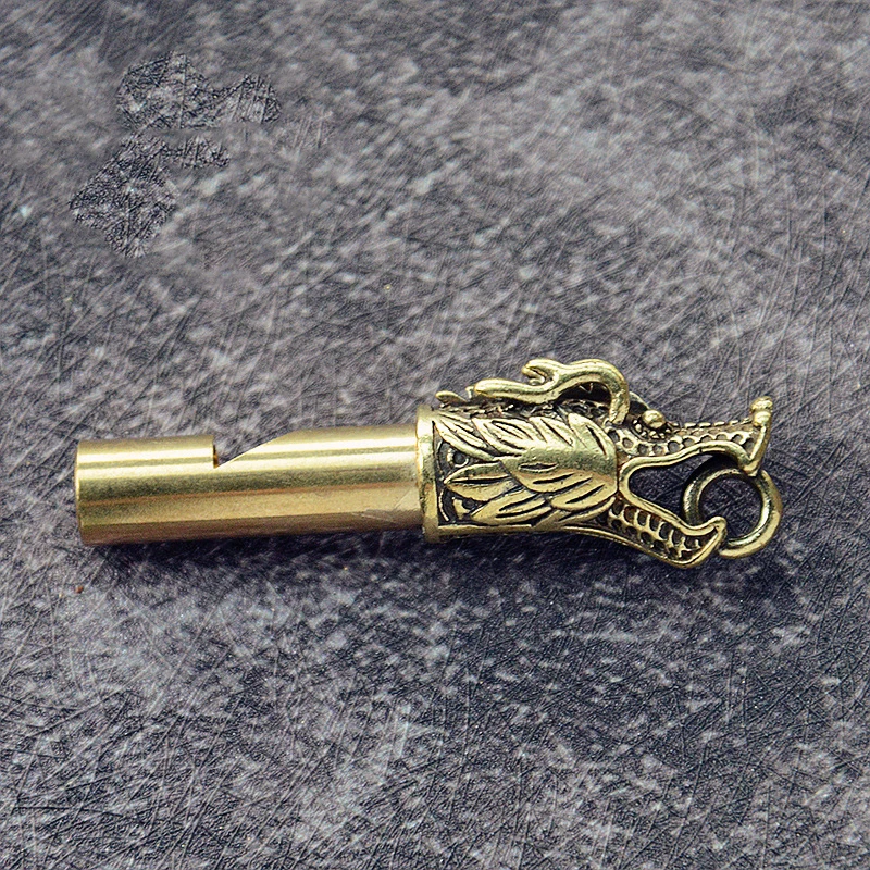 Brass Dragon Head Whistle Car Keys Chains Pendants Outdoor Survival Tools Whistles Necklaces Keychains Charm