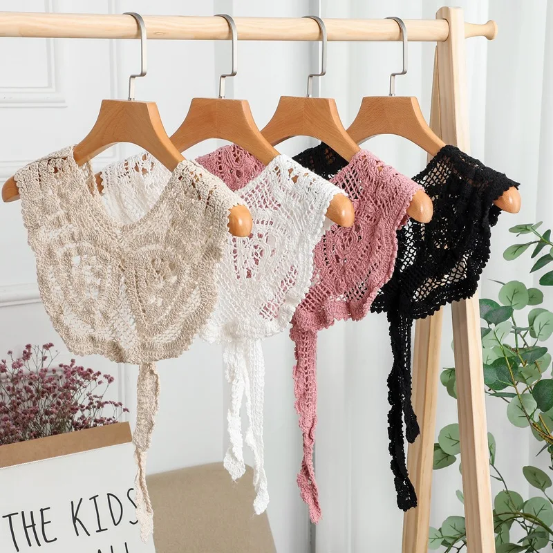 

Detachable Fake Collars Sweet Style Female Korean Style Pure Color Hollow Out Knot Decorative Warm Fashion Triangular Scarf