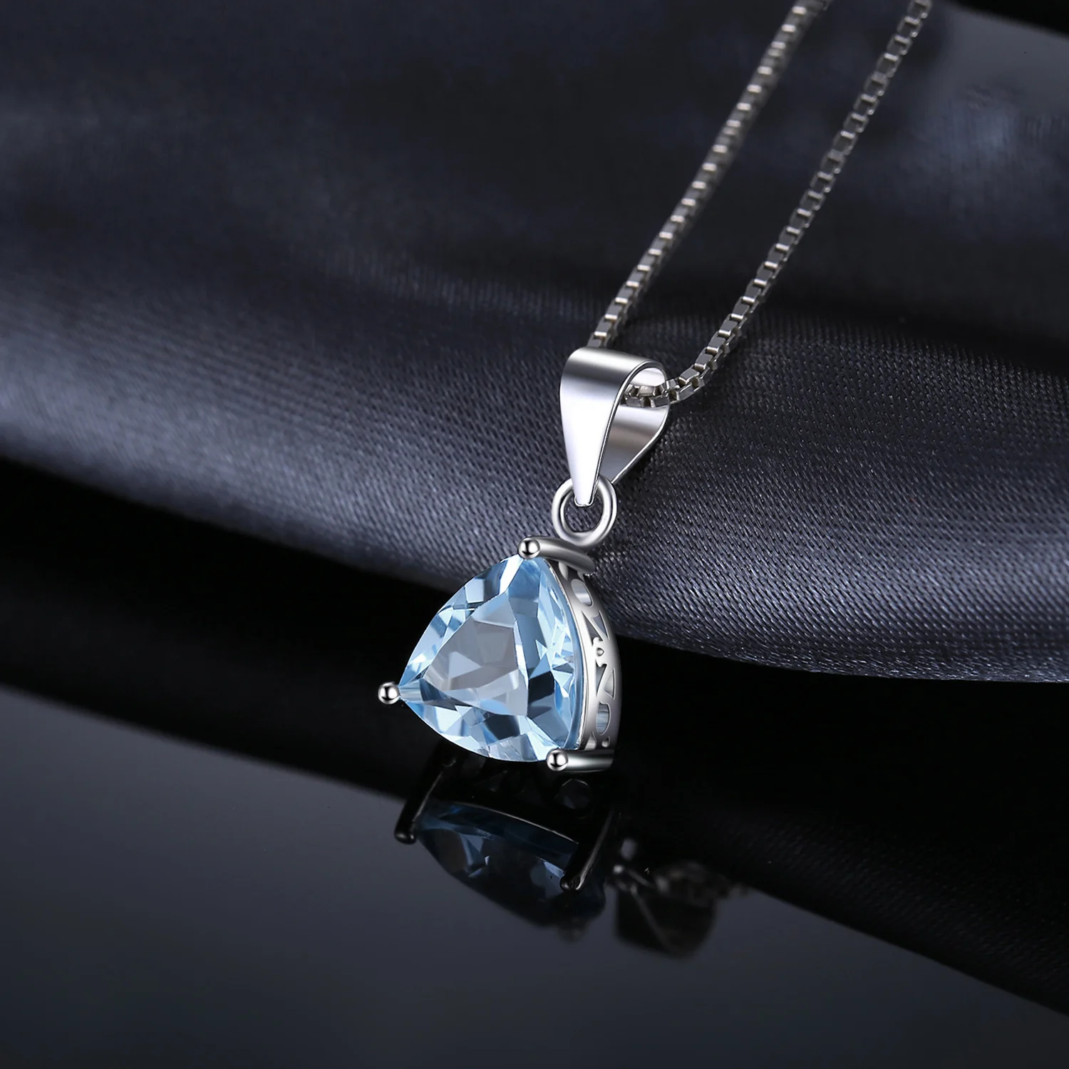 JewelryPalace Natural Blue Topaz Pendant Necklace 925 Sterling Silver Gemstones Choker Statement Necklace Women Without Chain