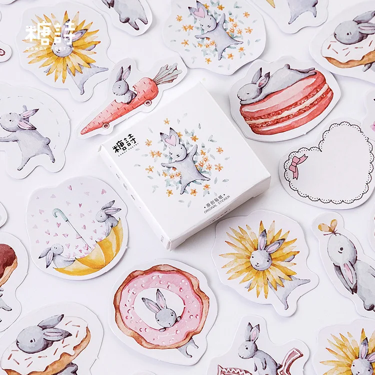 

45pcs Animal Stickers Box Cartoon Rabbit Creative Space Hand Account Life Diary Album Decorative DIY Label Mobile Fridge Sealing