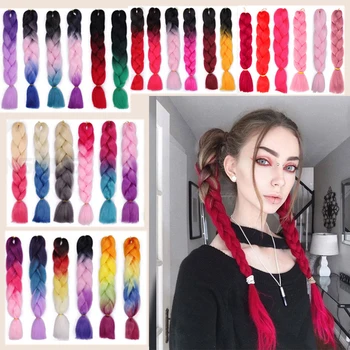 

Crochet Hair 24 inch Jumbo Braid Long Ombre pink Synthetic Braiding Hair Crochet Blonde Blue Grey Hair Extensions African
