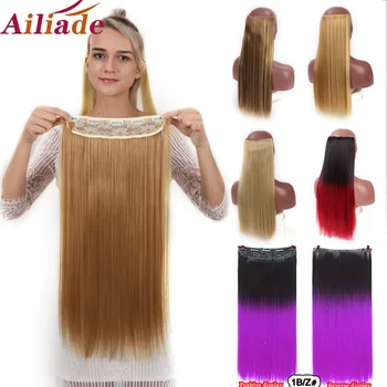 

AILIADE Hair Clips in Hair Extension Synthetic Natural Hair Long straight Omber Purple Black Brown 24inch For Women Hairpieces