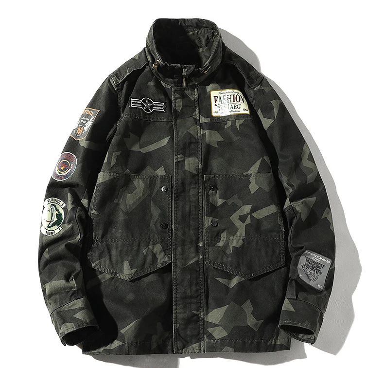 Hip Hop Men Jacket Casual Camouflage Hooded Loose Bomber Windbreaker Coat Trend Hip Hop Streetwear LBZ146