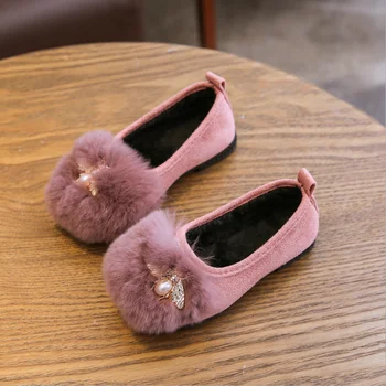 

Winter Girls Slip on Shoes Faux Fur Plush Loafers Rhinestone Girls Shoes Kids Flats Big Girl Shoes Warm Boat Shoes For Children