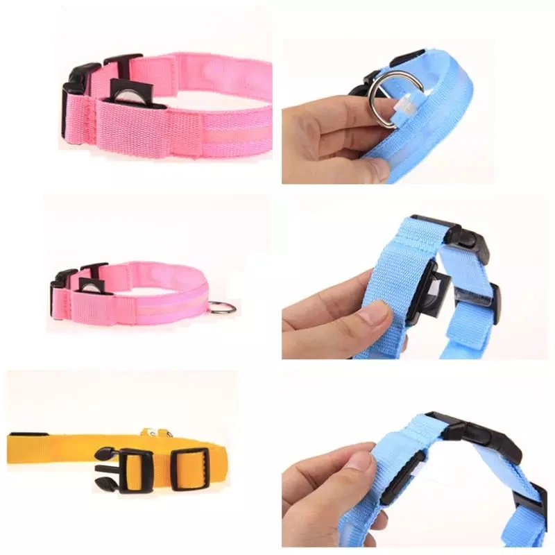 Collar luminoso Led de nailon para perro y gato, correa de seguridad nocturna intermitente de seguridad que brilla en la oscuridad, ajustable, suministros para mascotas, accesorios