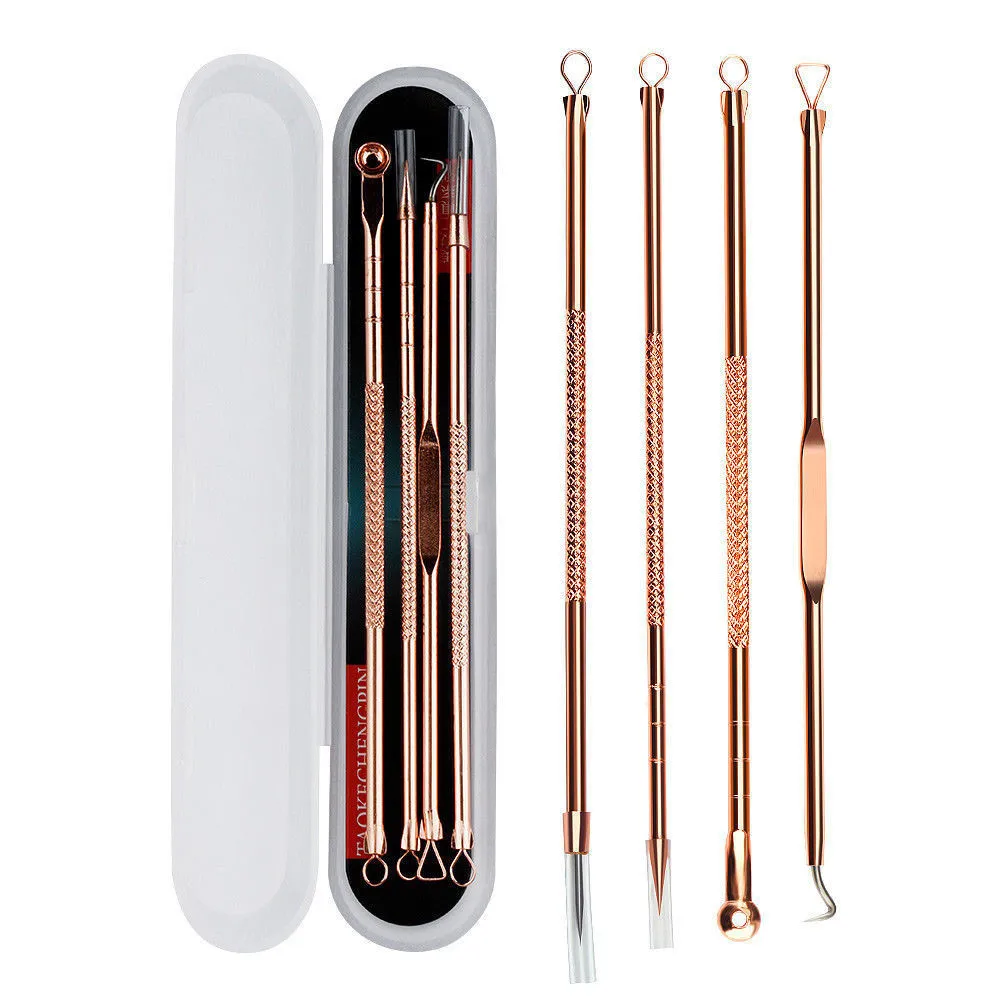

4pcs/Set Blackhead Comedone Acne Pimple Belmish Extractor Vacuum Blackhead Remover Tool Spoon for Face Skin Care Tool Rose Gold