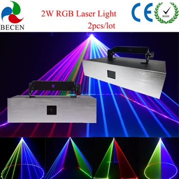 

Free Shipping 2W Full Color Animation Laser Light 2000MW RGB LED Beam Lights Remote Control For Party DJ Bar Lighting Shows 2pcs