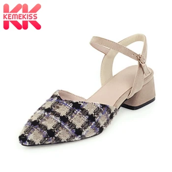 

KemeKiss Plus Size 31-48 2020 New Women Sandals Buckle Strap Pattern Shoes Women Square Heel Pointed Toe Casual Mujer Footwear
