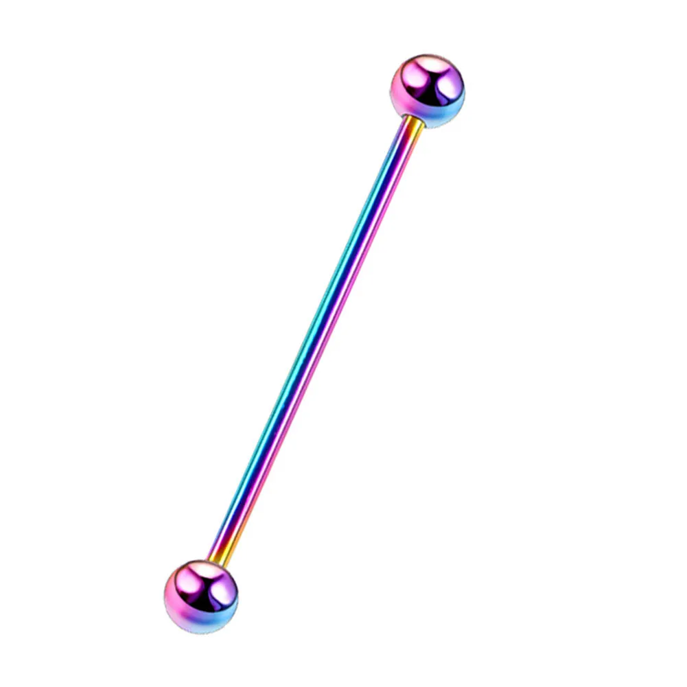 Длинные прямые Промышленные Штанги кольца неоновый цвет мяч Козелок Уха Пирсинг для Соска Кольца Бар губы ювелирные изделия для тела - Окраска металла: Multicolor