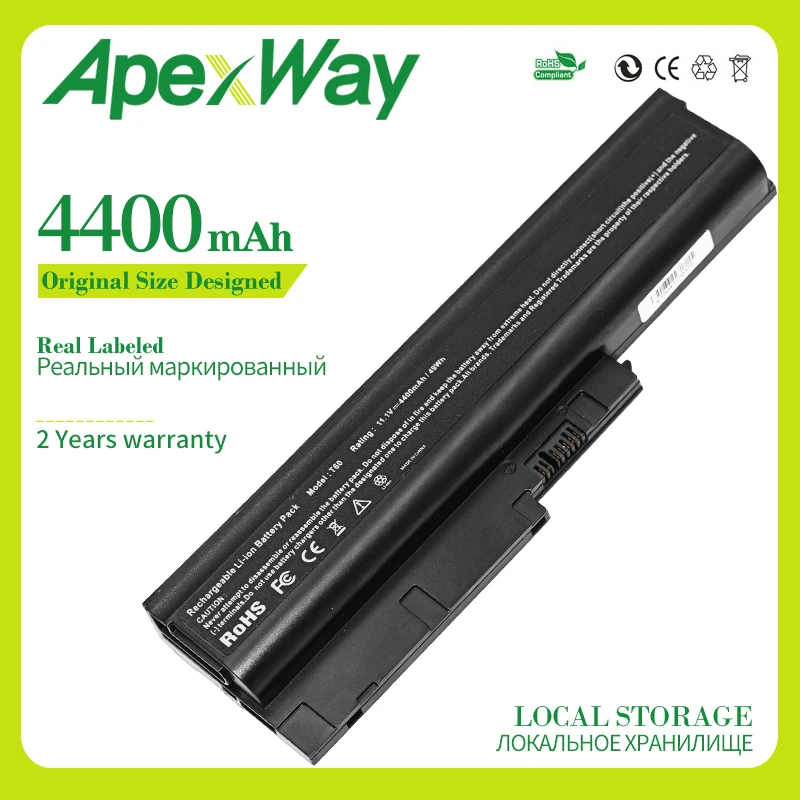 Apexway 4400 мАч 6 ячеек ноутбук Батарея для lenovo SL500 SL300 SL400 T60 T60p T61 T61p W500 R60 R60e R60i R61 R61e R61i |