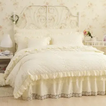 

40Cotton Lace Princess style Bedding set Soft Warm Winter Bedclothes 4/6Pcs Full Queen King size Bed skirt Duvet Cover set