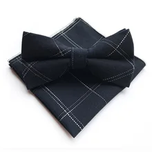 Британский Мужские жаккардовые полосатые клетчатые хлопчатобумажные галстуки-бабочки для жениха Бизнес Свадебная вечеринка бабочка Карманный платок носовой платок Набор