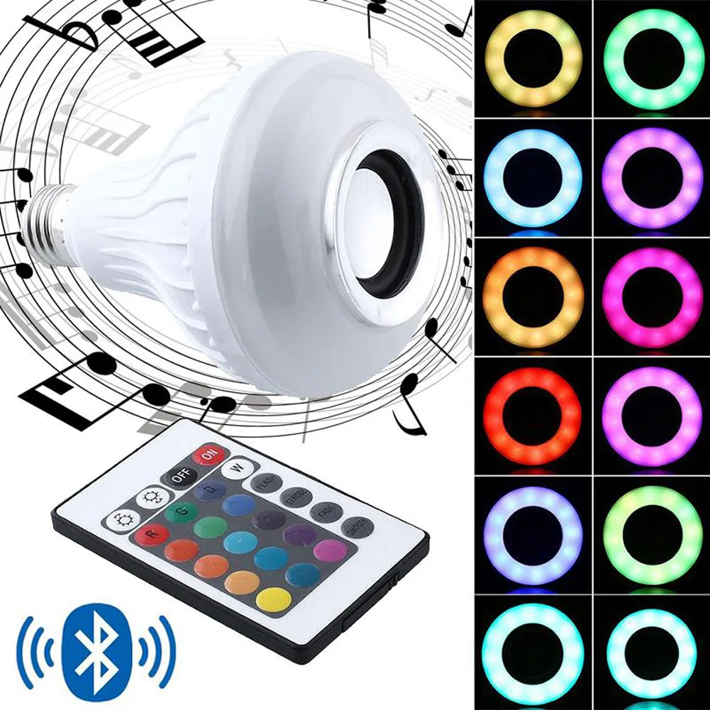 Wireless E27 Bluetooth 3.0 Audio Speaker RGB Color White Bulb Music Lamp