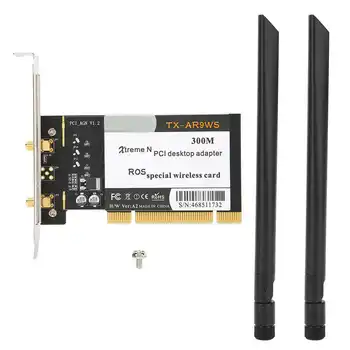 

PCI Desktop Adapter 300Mbps 802.11b/g/n Wireless WiFi Network Card + 2 Antennas AR9223 New