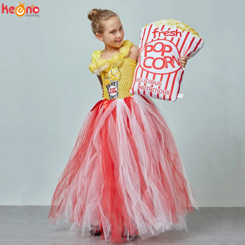 Circus Popcorn Girl Tutu Dress Flower Sequin Ball Gown Cosplay Costume