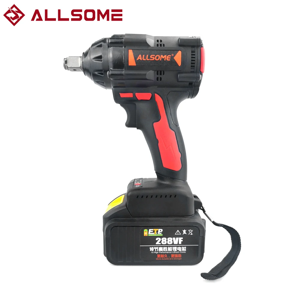 ALLSOME 288VF 600NM Max Brushless Impact Wrench Li-ion Battery Brushless Motor Electric Wrench Power Tool With Charger Sleeve