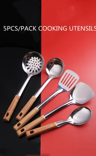 3-peice Stainless Steel Turner Ladle Set with Wooden Handle