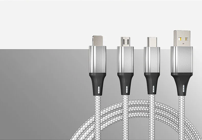 Быстрая зарядка triad type-C Micro USB кабель зарядное устройство для Iphone 7 samsung s7 millet многофункциональные данные Redmi Note 5 Pro - Цвет: Серый