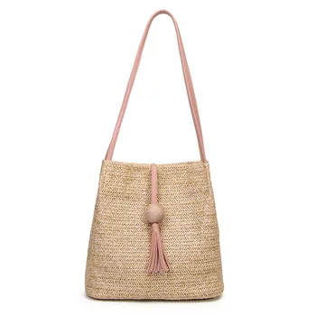 

Bali Vintage Handmade Crossbody Leather Bag Round Straw Beach Bag Girls Circle Rattan bag Small Bohemian Shoulder bag